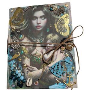 Handmade Mermaid Junk Journal Ocean Theme Art Journal Mixed Media Charms Pearls